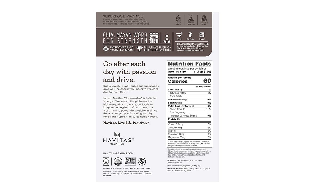 Navitas Organics Chia Seeds    Pack  454 grams